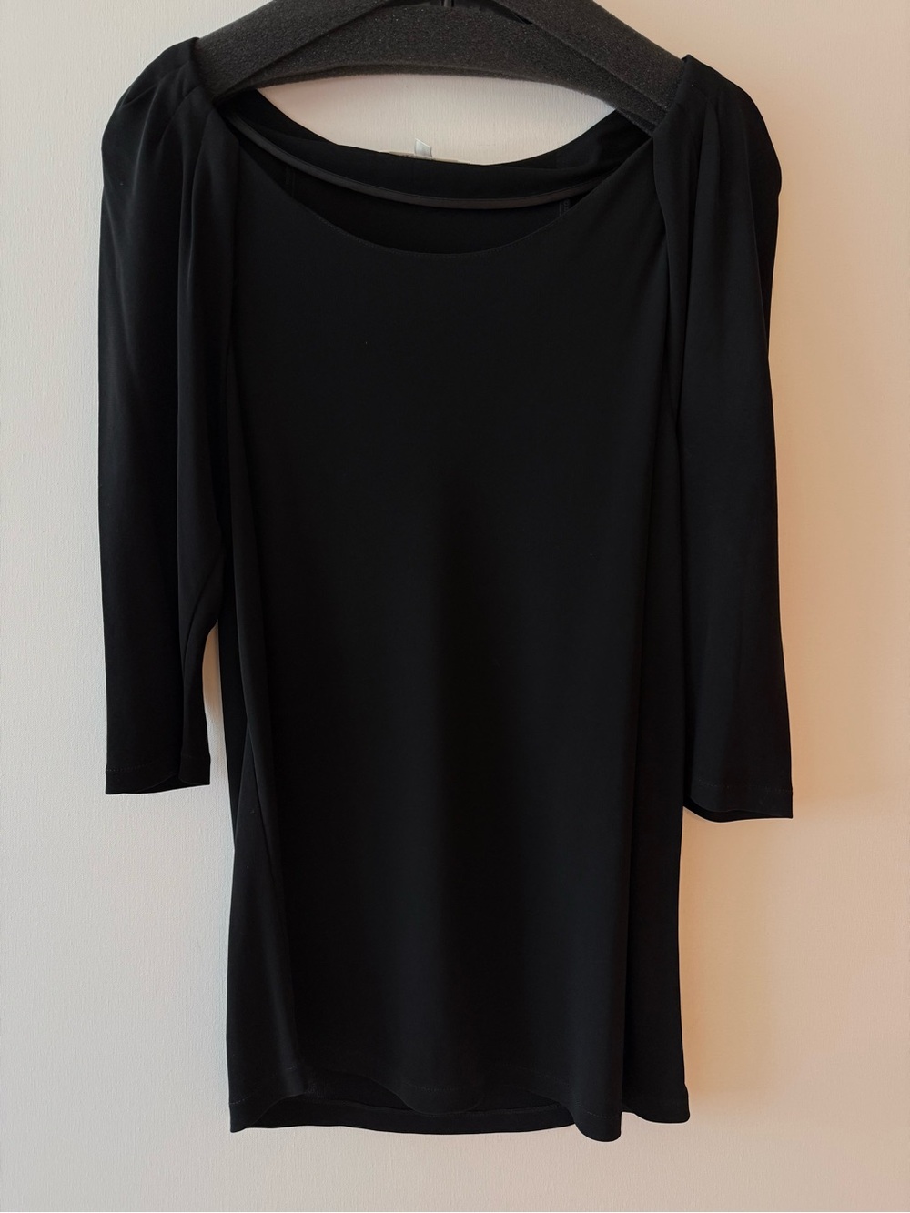 Vanessa Bruno Black Scoop Neck Three Quarter Sleeve Stretch Top